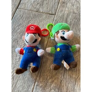 Super Mario Bros Mario and Luigi Stuffed plush Clip Keychain‎ Hanger Nintendo